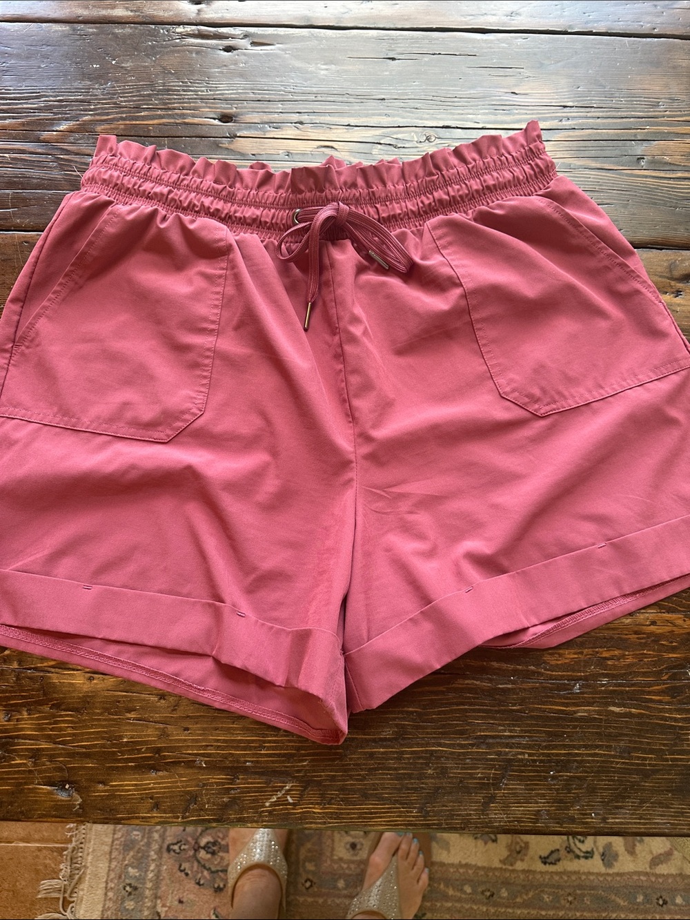 Danskin High-Waist Drawstring Shorts – Blye, Rose, Tan size L - Picture 7 of 13